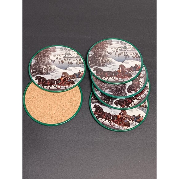 Vintage Currier & Ives Coasters in Original Tin – Winter Sleigh Ride Scene - Picture 5 of 9